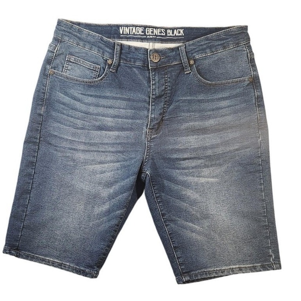 Vintage Genes Black Shorts Mens 32 Blue Denim Slim Fit Stretch Bermuda y2k